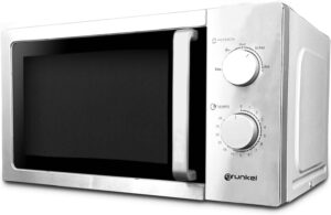 Grunkel - MW-20INOX - Microonde in acciaio inossidabile da 20 litri di capacità e 5 livelli di potenza. Funzione scongelamento e timer fino a 35 minuti - 700 W - Acciaio inossidabile