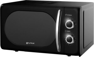 GRUNKEL - MW-20NERO - Microonde meccanico da 20 l di Capacità con design vintage e 5 livelli di potenza. Funzione di scongelamento e timer fino a 30 min - 700 W - Nero